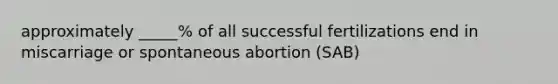 approximately _____% of all successful fertilizations end in miscarriage or spontaneous abortion (SAB)