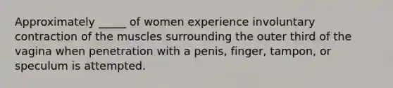 Approximately _____ of women experience involuntary contraction of the muscles surrounding the outer third of the vagina when penetration with a penis, finger, tampon, or speculum is attempted.