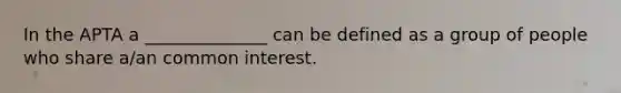 In the APTA a ______________ can be defined as a group of people who share a/an common interest.