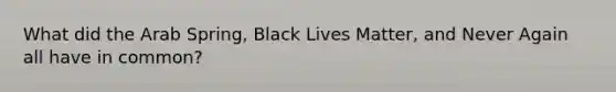 What did the Arab Spring, Black Lives Matter, and Never Again all have in common?