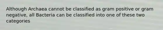 Although Archaea cannot be classified as gram positive or gram negative, all Bacteria can be classified into one of these two categories