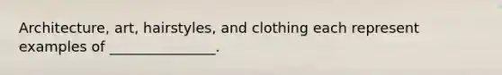 Architecture, art, hairstyles, and clothing each represent examples of _______________.