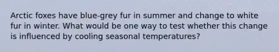 Arctic foxes have blue-grey fur in summer and change to white fur in winter. What would be one way to test whether this change is influenced by cooling seasonal temperatures?