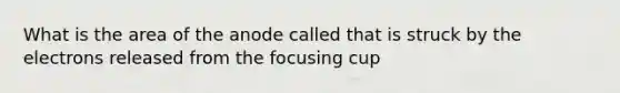 What is the area of the anode called that is struck by the electrons released from the focusing cup