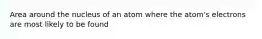 Area around the nucleus of an atom where the atom's electrons are most likely to be found