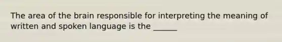 The area of the brain responsible for interpreting the meaning of written and spoken language is the ______