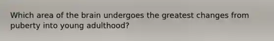 Which area of the brain undergoes the greatest changes from puberty into young adulthood?