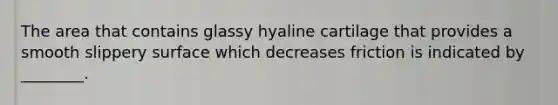 The area that contains glassy hyaline cartilage that provides a smooth slippery surface which decreases friction is indicated by ________.