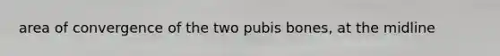area of convergence of the two pubis bones, at the midline