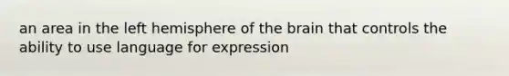 an area in the left hemisphere of the brain that controls the ability to use language for expression