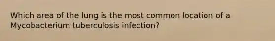 Which area of the lung is the most common location of a Mycobacterium tuberculosis infection?