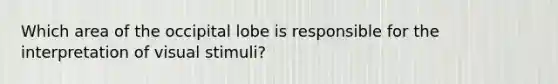 Which area of the occipital lobe is responsible for the interpretation of visual stimuli?