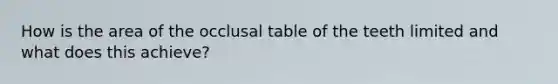 How is the area of the occlusal table of the teeth limited and what does this achieve?