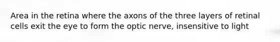 Area in the retina where the axons of the three layers of retinal cells exit the eye to form the optic nerve, insensitive to light