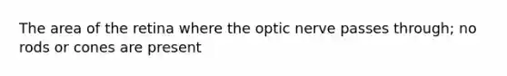 The area of the retina where the optic nerve passes through; no rods or cones are present