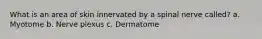 What is an area of skin innervated by a spinal nerve called? a. Myotome b. Nerve plexus c. Dermatome