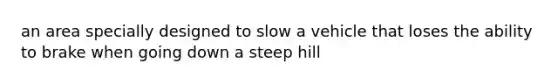 an area specially designed to slow a vehicle that loses the ability to brake when going down a steep hill