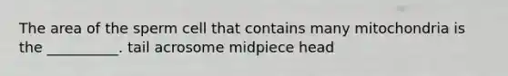 The area of the sperm cell that contains many mitochondria is the __________. tail acrosome midpiece head