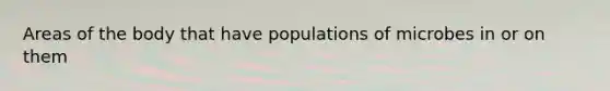 Areas of the body that have populations of microbes in or on them