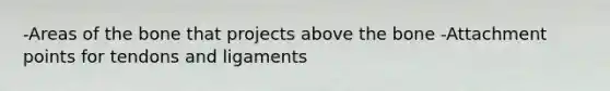 -Areas of the bone that projects above the bone -Attachment points for tendons and ligaments