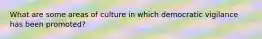 What are some areas of culture in which democratic vigilance has been promoted?