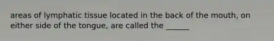 areas of lymphatic tissue located in the back of the mouth, on either side of the tongue, are called the ______