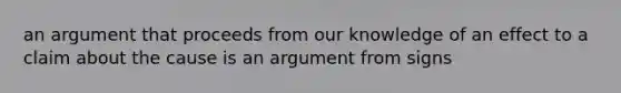 an argument that proceeds from our knowledge of an effect to a claim about the cause is an argument from signs