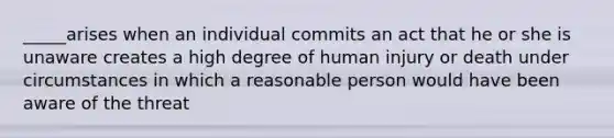 _____arises when an individual commits an act that he or she is unaware creates a high degree of human injury or death under circumstances in which a reasonable person would have been aware of the threat