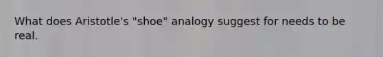 What does Aristotle's "shoe" analogy suggest for needs to be real.