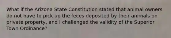 What if the Arizona State Constitution stated that animal owners do not have to pick up the feces deposited by their animals on private property, and I challenged the validity of the Superior Town Ordinance?