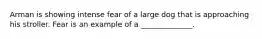 Arman is showing intense fear of a large dog that is approaching his stroller. Fear is an example of a ______________.