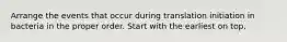Arrange the events that occur during translation initiation in bacteria in the proper order. Start with the earliest on top.
