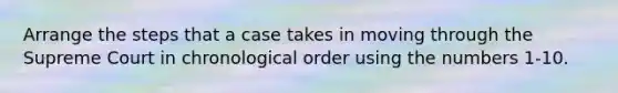 Arrange the steps that a case takes in moving through the Supreme Court in chronological order using the numbers 1-10.