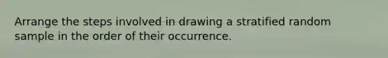 Arrange the steps involved in drawing a stratified random sample in the order of their occurrence.