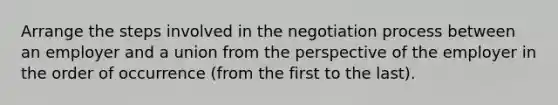 Arrange the steps involved in the negotiation process between an employer and a union from the perspective of the employer in the order of occurrence (from the first to the last).