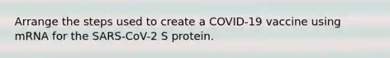 Arrange the steps used to create a COVID-19 vaccine using mRNA for the SARS-CoV-2 S protein.