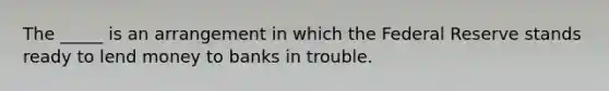 The _____ is an arrangement in which the Federal Reserve stands ready to lend money to banks in trouble.