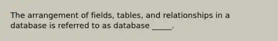 The arrangement of fields, tables, and relationships in a database is referred to as database _____.