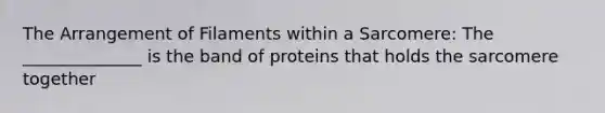 The Arrangement of Filaments within a Sarcomere: The ______________ is the band of proteins that holds the sarcomere together