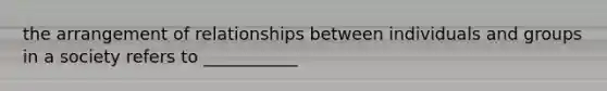 the arrangement of relationships between individuals and groups in a society refers to ___________