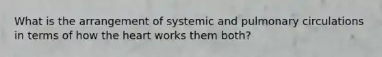 What is the arrangement of systemic and pulmonary circulations in terms of how <a href='https://www.questionai.com/knowledge/kya8ocqc6o-the-heart' class='anchor-knowledge'>the heart</a> works them both?