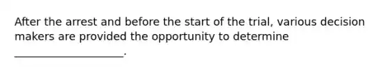 After the arrest and before the start of the trial, various decision makers are provided the opportunity to determine ____________________.