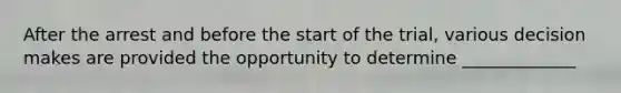 After the arrest and before the start of the trial, various decision makes are provided the opportunity to determine _____________