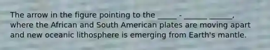 The arrow in the figure pointing to the _____ - ______ ______, where the African and South American plates are moving apart and new oceanic lithosphere is emerging from Earth's mantle.