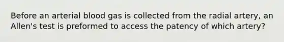 Before an arterial blood gas is collected from the radial artery, an Allen's test is preformed to access the patency of which artery?