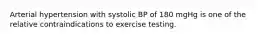 Arterial hypertension with systolic BP of 180 mgHg is one of the relative contraindications to exercise testing.