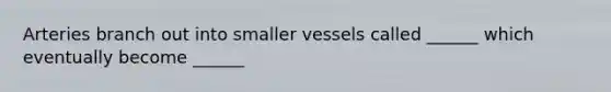 Arteries branch out into smaller vessels called ______ which eventually become ______