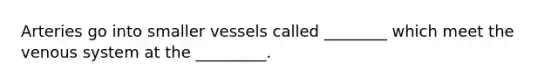 Arteries go into smaller vessels called ________ which meet the venous system at the _________.