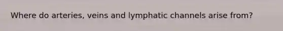 Where do arteries, veins and lymphatic channels arise from?