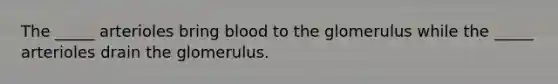 The _____ arterioles bring blood to the glomerulus while the _____ arterioles drain the glomerulus.